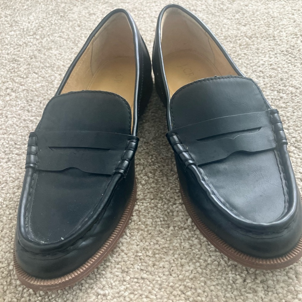 J. Crew Black Slip On Black Brown Penny Loafer Flats Preppy Old Money Size 6.5‎ - Picture 2 of 6